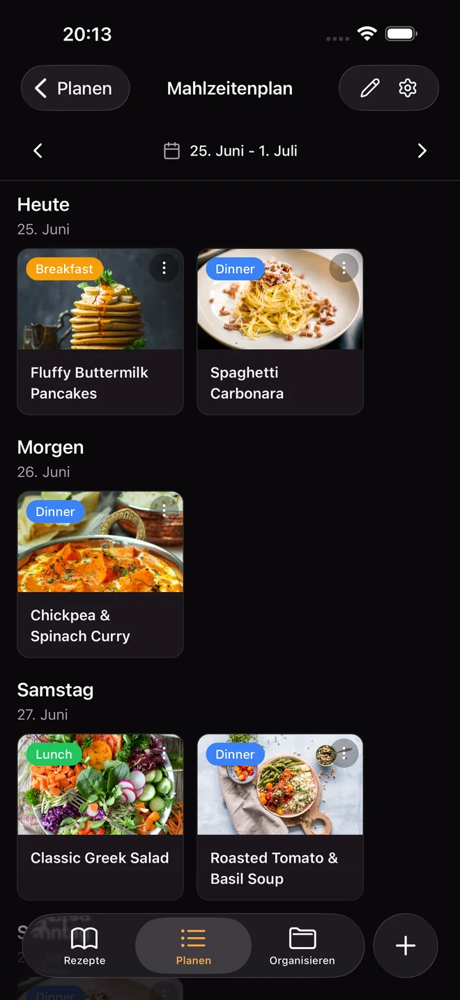 Wochenplan (Dunkel)